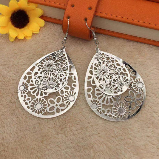Double-layer size water drop hollowed out vintage all-match earrings Indian ladies earrings