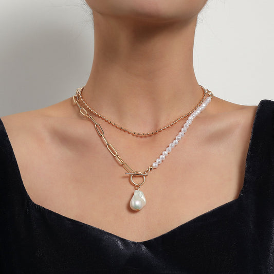 Jewelry Temperament Short Shaped Pearl Pendant Necklace Female Creative Trend Double Bead Necklace