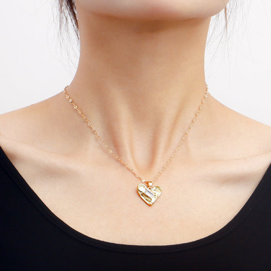 Simple Metal Geometric Love Pendant Necklace Retro Ethnic Thin Chain Clavicle Chain Jewelry