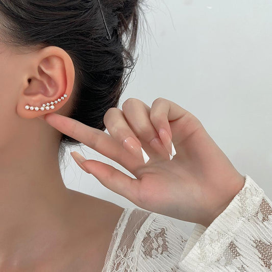 ins pearl ear bone clip without ear hole fashion light luxury niche design micro-inlaid zircon ear clip arc ear hanging