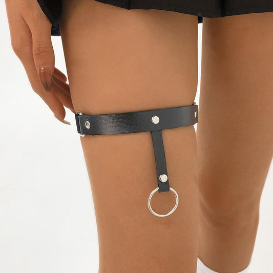 C259 Harajuku circle leg ring Internet celebrity street fashion fashion leg decoration trendy cool sexy PU leg chain female