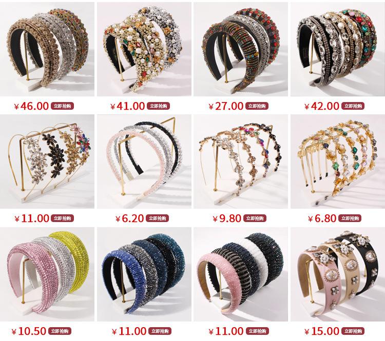 F3223 Exaggerated temperament hair accessories retro imitation crystal diamond head hoop geometric flower creative wide-brimmed head hoop