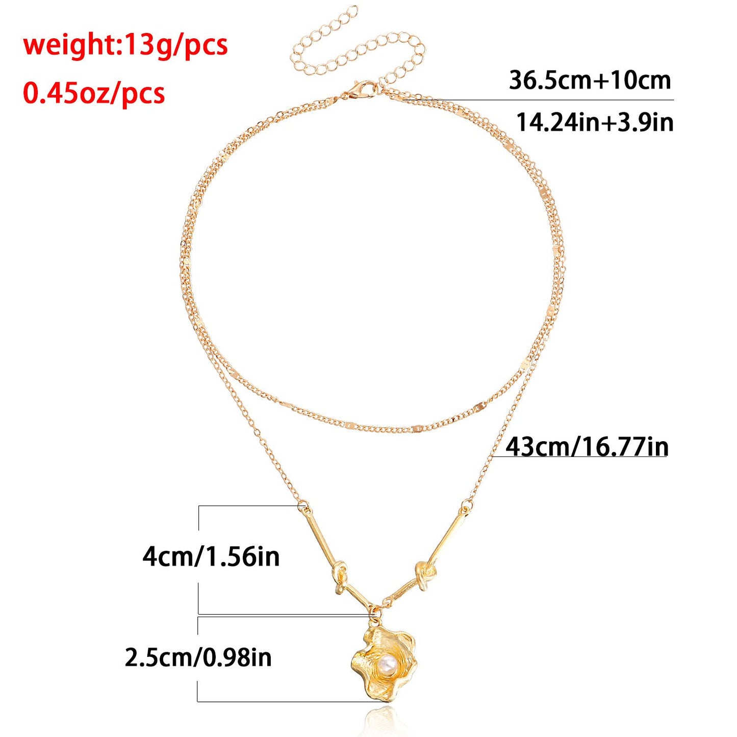 Jewelry trend double-layer imitation pearl geometric shaped pendant necklace female niche design sense