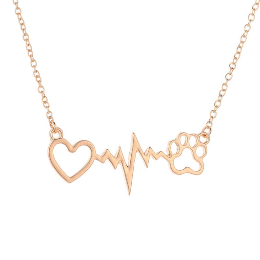 Personality Fashion Love Bear Paw Dog Paw Dog Footprint Necklace ECG Heartbeat Clavicle Chain