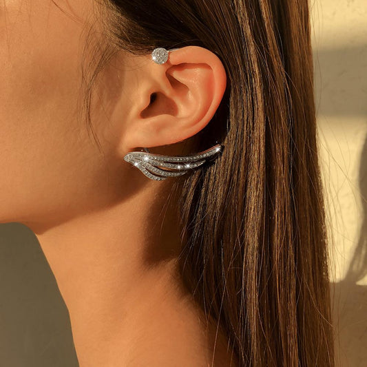 E1154 Cold personality earrings without piercing simple temperament ear hanging full of diamond wings sweet cool ear clip