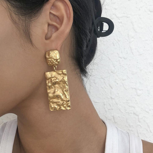 E165 Jewelry Alloy Fold Temperament Simple Earrings Retro Creative Geometric Texture Earrings