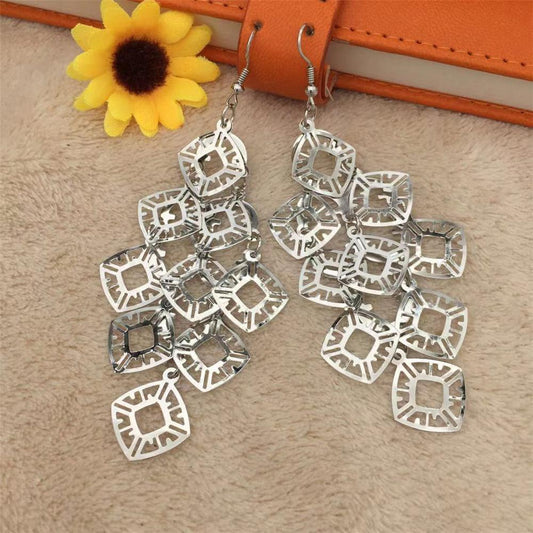 Fashion hollow back shape metal sheet earrings long female exaggerated earrings