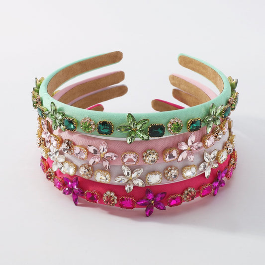 F4113 light luxury shining geometric hair hoop color diamond temperament net red head hoop fine edge small sponge hairpin