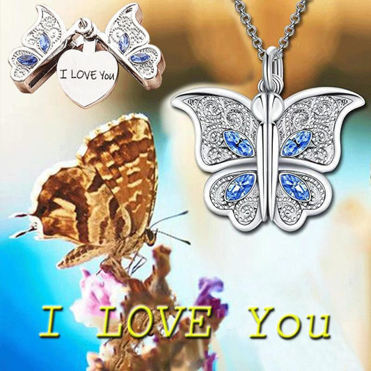Women's Butterfly ILoveYou Heart Shape Album Box Pendant Necklace Jewelry