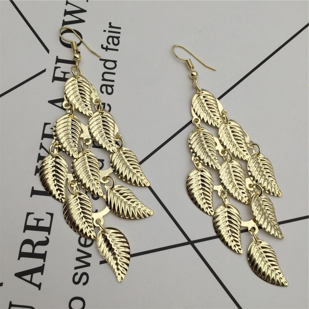Three-dimensional pattern leaf earring earrings long metal earrings