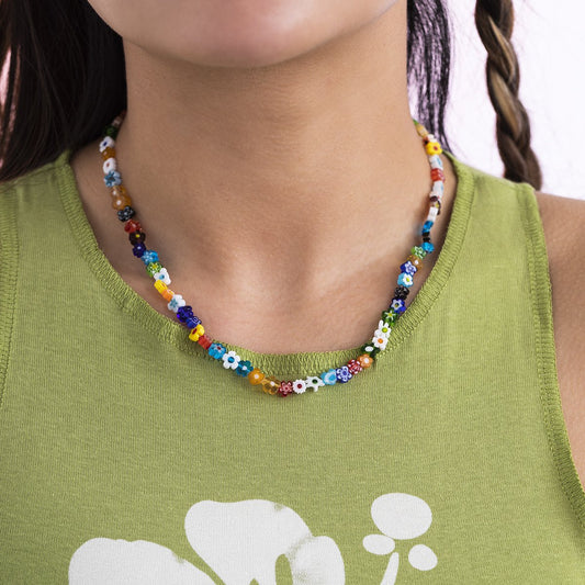 Jewelry Simple Color Small Flower Beaded Necklace Fashion Street Shooting Spice Girls Clavicle Necklace Female