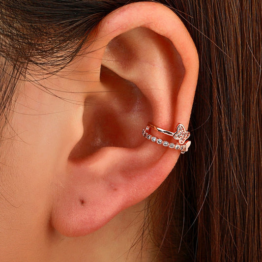 Temperament personality butterfly ear clip without ear hole single ins French light luxury copper inlaid zircon C-shaped ear bone clip