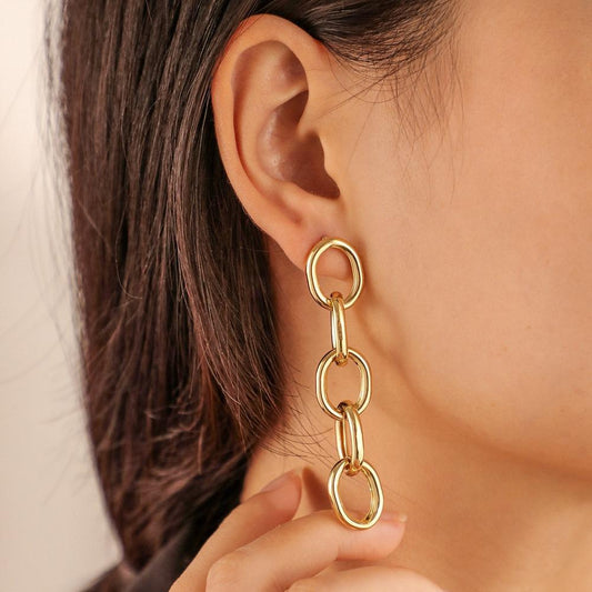 Dongdaemun personalized tassel earrings ins simple O-shaped chain exaggerated lady trendy hip-hop earrings