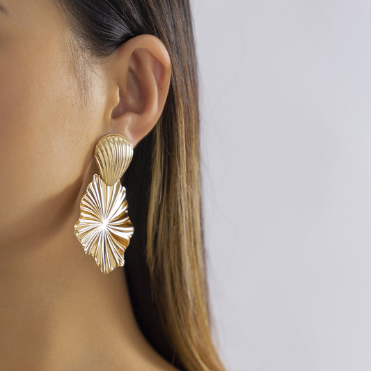 Jewelry niche cold folded shell earrings personality liquid fluid metal lotus leaf earrings