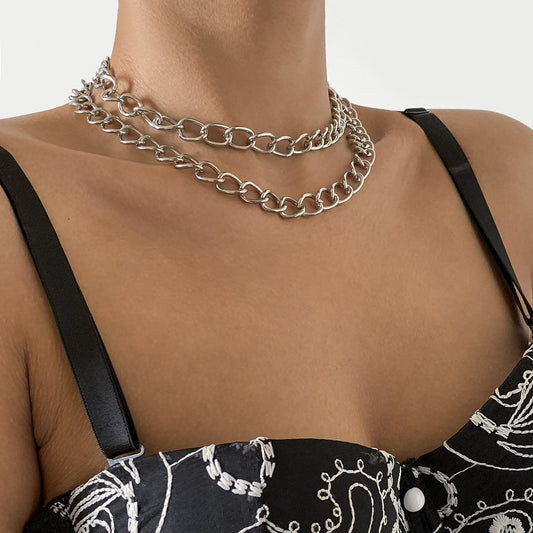Jewelry Hip Hop Punk Metal Chain Necklace Female Fashion Street Shot Trendy Geometric Clavicle Necklace