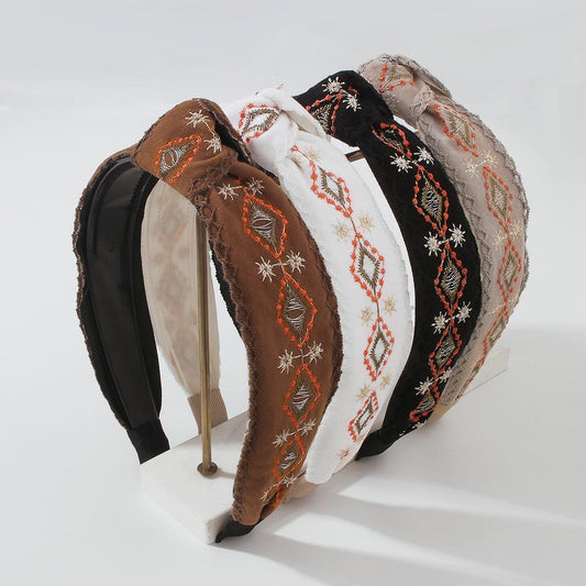 F3968TikTok ancient embroidery fabric simple headband geometric rhombus fresh headband