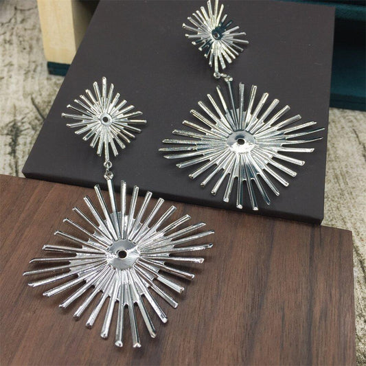 Summer geometric double diamond fence fried fur earrings night party exaggerated ornaments