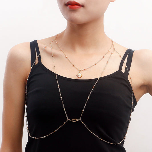 Jewelry cold and versatile body chain feminine ball bead geometric tassel chain chest chain