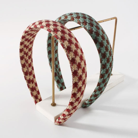 F3889 Fashion Temperament Retro Headwear Temperament Net Red Simple Hairpin Elegant Plaid Wide Brimming Headband Female