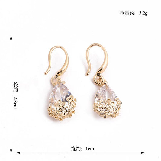 Drop Shape Zircon Silver Plated Alloy Earrings Alloy Delicate Flower Hollow Earrings Ornaments