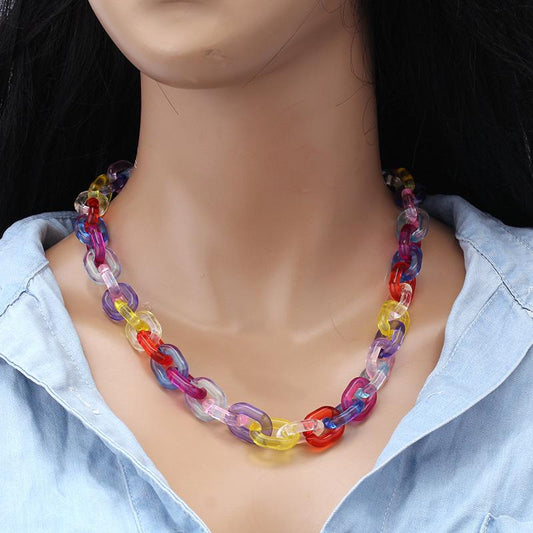 Ins net red same style candy-colored acrylic chain trendy hip-hop transparent cold necklace pants chain