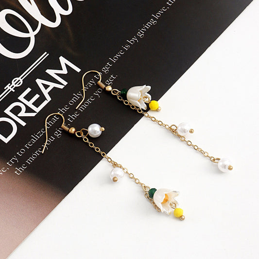 Jewelry small fresh forest super fairy bell flower earrings ladies long tassel earrings earrings