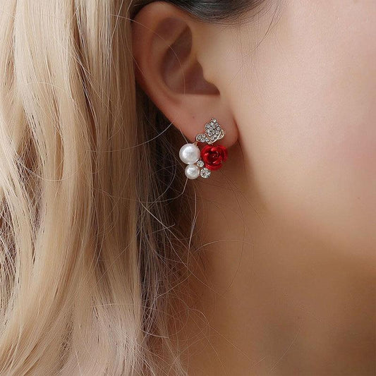 Ear Clip Temperament Exquisite Fashion Rhinestone Pearl Rose Butterfly Bridal Earbuckle Earrings