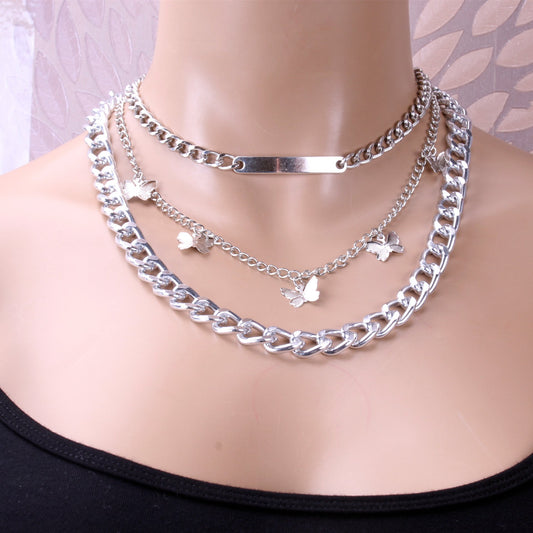Fashion punk personality long strip multi-layer necklace butterfly tassel clavicle chain multi-layer butterfly necklace female