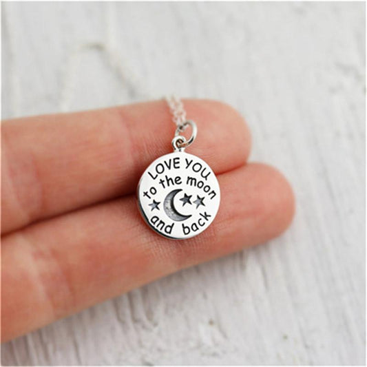 Jewelry Round Cake Drip Oil Loveyoutothemoonandback Star Moon Necklace