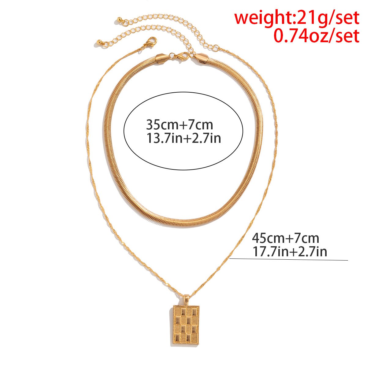 Jewelry Retro Metal Checkerboard Pendant Necklace Female Hip Hop Simple Snake Bone Chain Clavicle Necklace