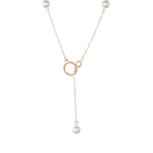 Fashion Imitation Pearl Necklace Elegant Temperament Round Iron Ring Pendant Clavicle Chain Necklace Accessories