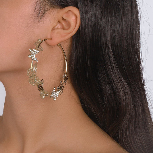 E1821 Three-dimensional hollow fashion butterfly earrings French retro diamond geometric exaggerated niche earrings