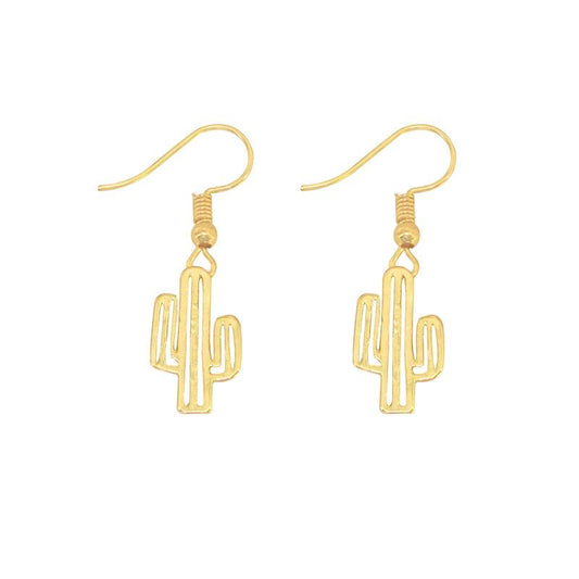 Hollow-out Cactus Earrings Sen Department Simple Korean Versatile Cute Plant Small Earrings Female Electroplated Gold Silver