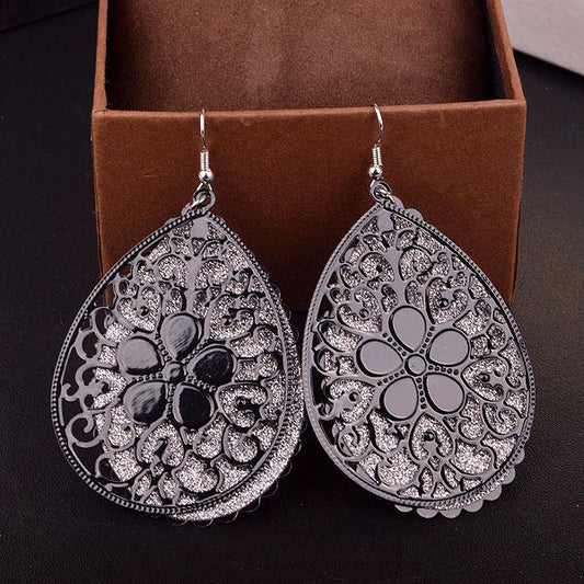 Exaggerated Retro Palace Hollow Flower Frosted Earrings High Quality Ladies Earrings Water Drop Swing Earrings