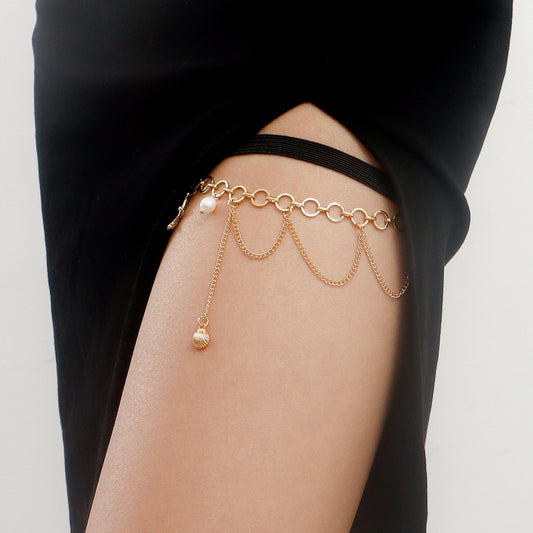 Jewelry beach starfish shell pendant freshwater pearl elastic band leg chain female legchain