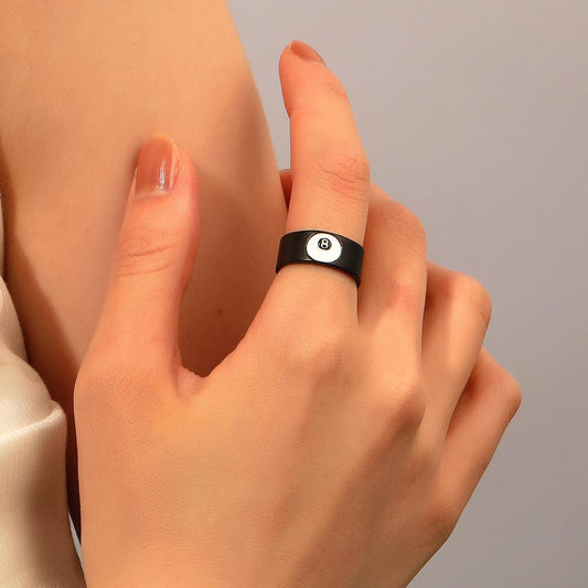 Billiard black 8 ring with the same metal geometric ring ins personality retro couple jewelry