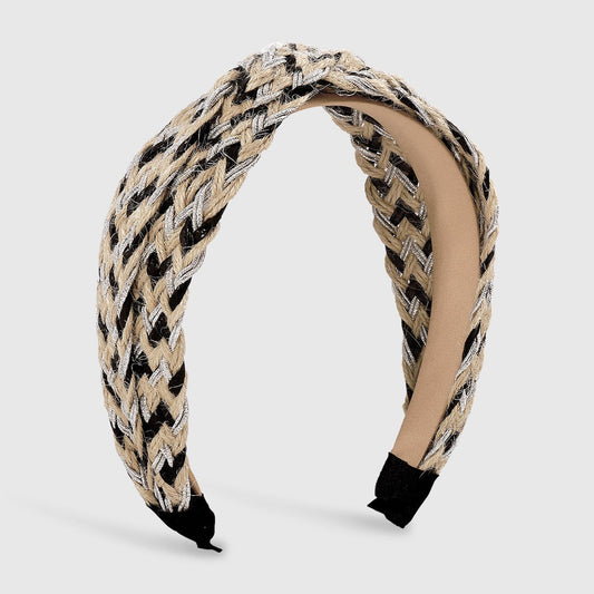 F452 Fashion Handmade Straw Braid Geometric Headband Wide Border Cross Contrast Color Retro Net Red Headband