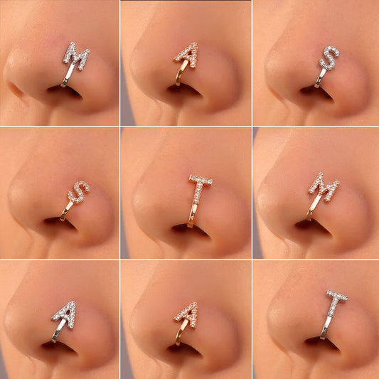 Piercing-free nose stud copper inlaid zircon letters U-shaped nose clip nose ring piercing jewelry