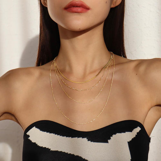N9689 Jewelry Female Exaggerated Thin Chain Multi-Layered Necklace Simple Snake Bone Chain Retro Necklace