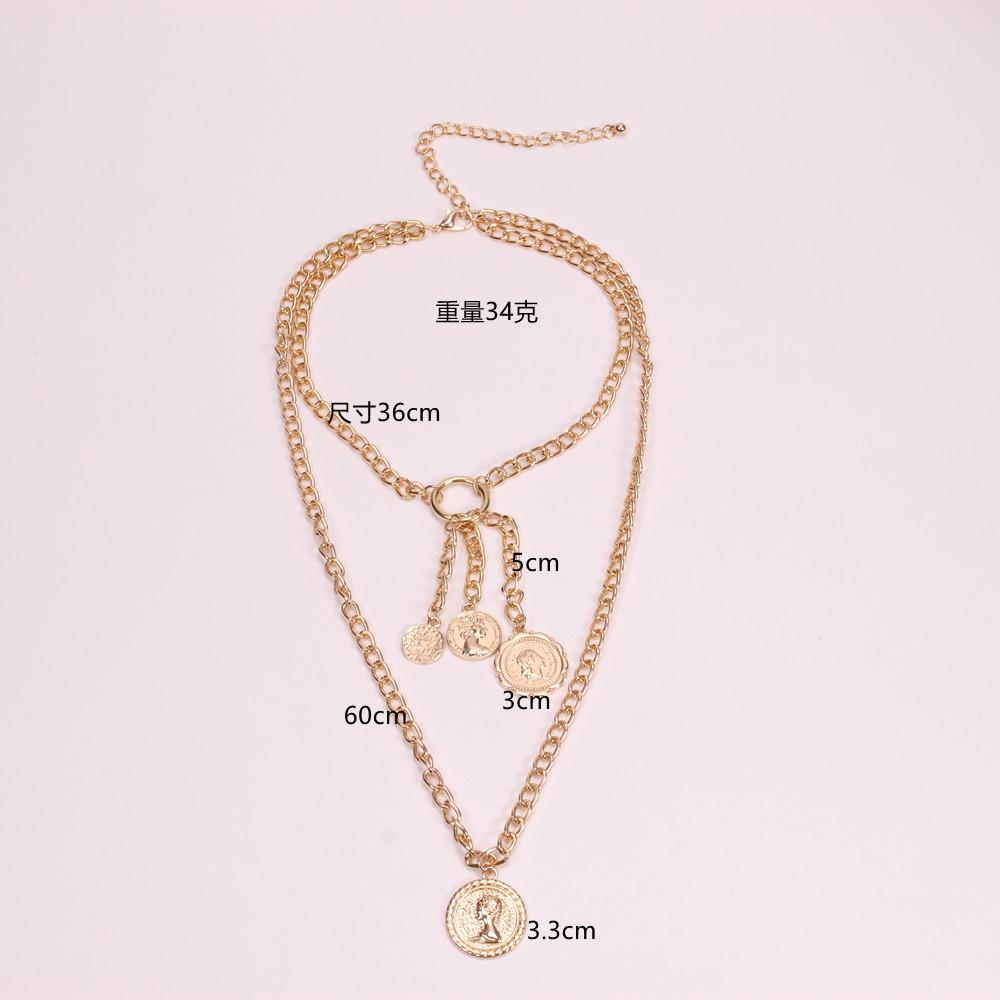 Explosive style head portrait pendant necklace clavicle chain female fashion popular retro alloy multi-layer pendant necklace