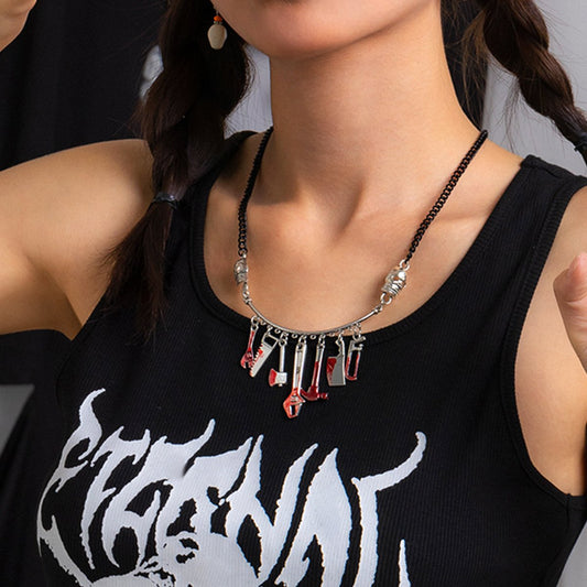 Jewelry Punk Gothic Oil Drop Dagger Necklace Female Halloween Funny Skull Tool Necklace
