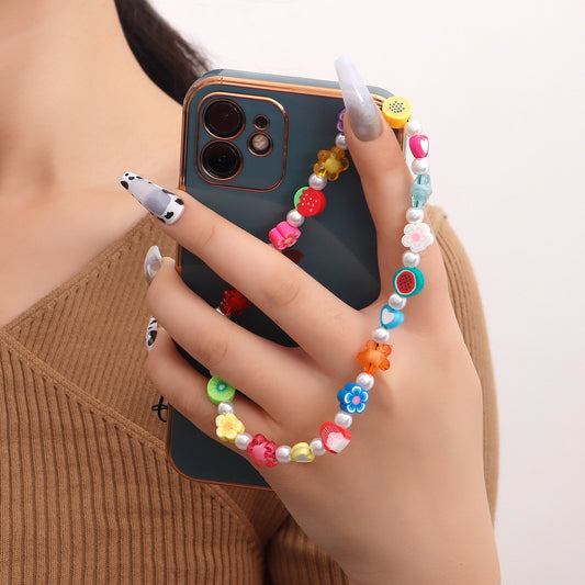 Dongdaemun simple rainbow beaded mobile phone hanging chain lanyard ladies ins love key lanyard