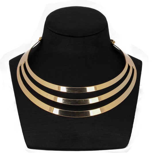 Fashion exaggerated metal hollow three-ring collar catwalk necklace clavicle chain jewelry