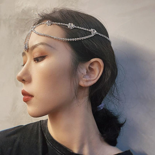 Bridal hair accessories crystal head chain fashion water drop flower headband with diamonds on the forehead full of diamonds brow heart pendant bridal headdress