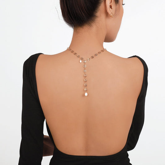 N8118 Back Chain Creative Pig Nose Necklace Female Simple Pearl Light Luxury Tassel Clavicle Necklace