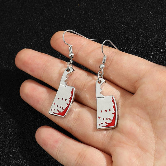 Explosive Halloween Horror Simulation Earrings Kitchen Knife Earrings Female Funny Horror Bloodstained Earhook Jewelry Gift