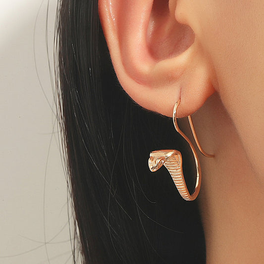 Retro creative snake-shaped earrings exaggerated metal copper-plated earrings single fashion personality animal earrings