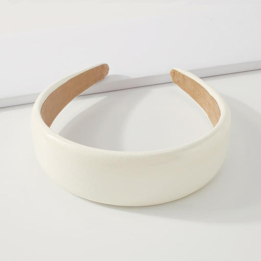 F3879 Simple solid color retro headwear fashion wide-brimmed geometric niche increase skull top PU shiny headband