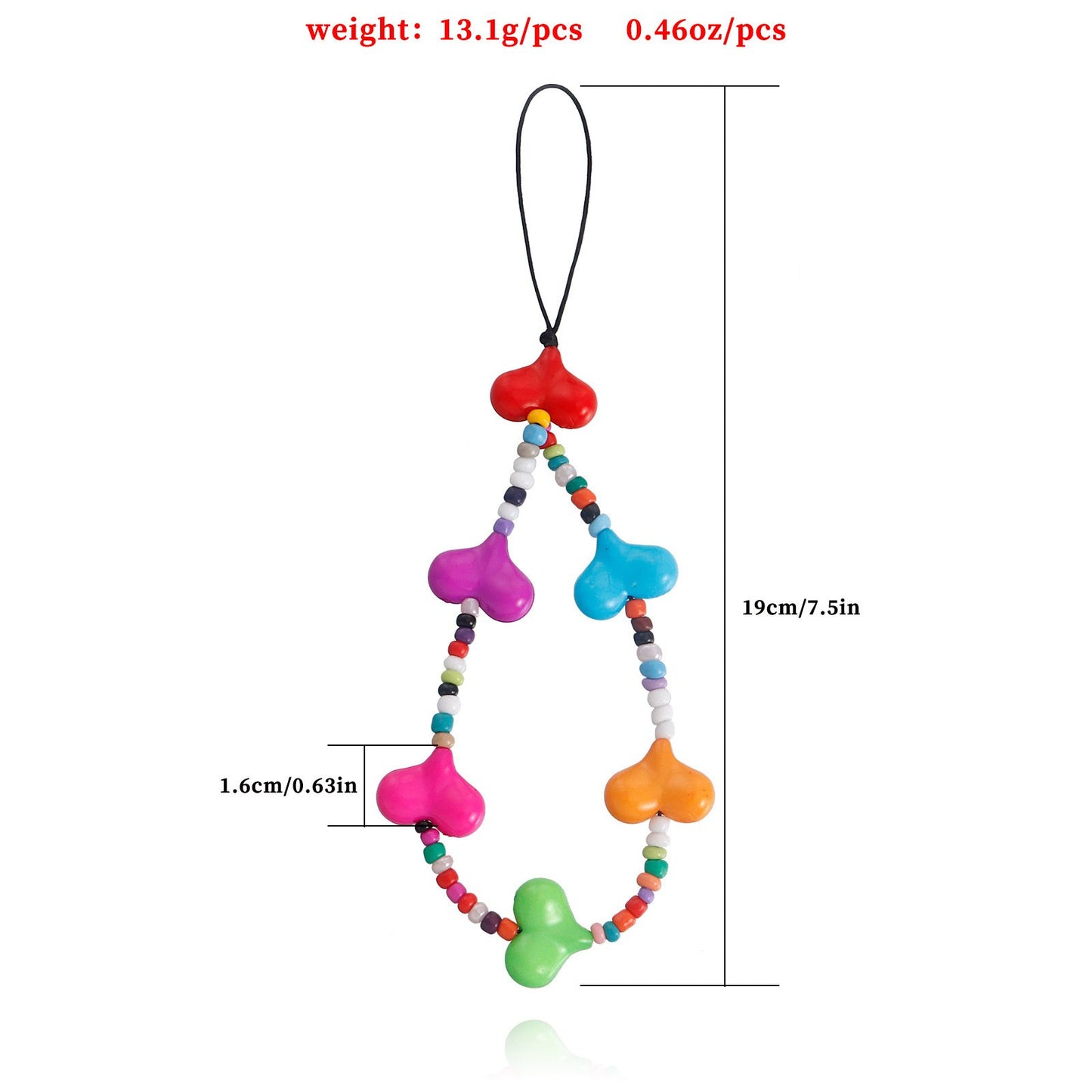 Jewelry exaggerated colorful peach heart mobile phone accessories chain female ethnic bead mobile phone anti-lost lanyard