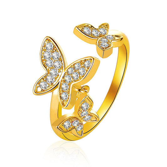 Beautiful Butterfly Ring Sweet Micro-inlaid Zircon Open Ring Exquisite Ladies Hand Jewelry Index Finger Ring